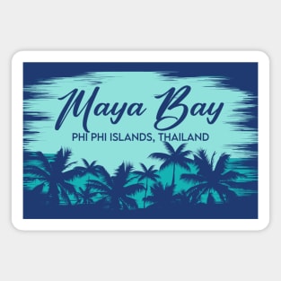 Maya Bay Phi Phi Islands, Thailand Retro Beach Landscape with Palm Trees Magnet